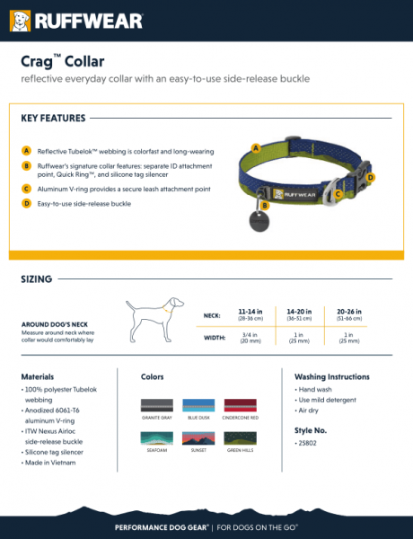 Ruffwear Crag Collar Green Hills Gr. L Ruffwear Crag Collar Green Hills Gr. L